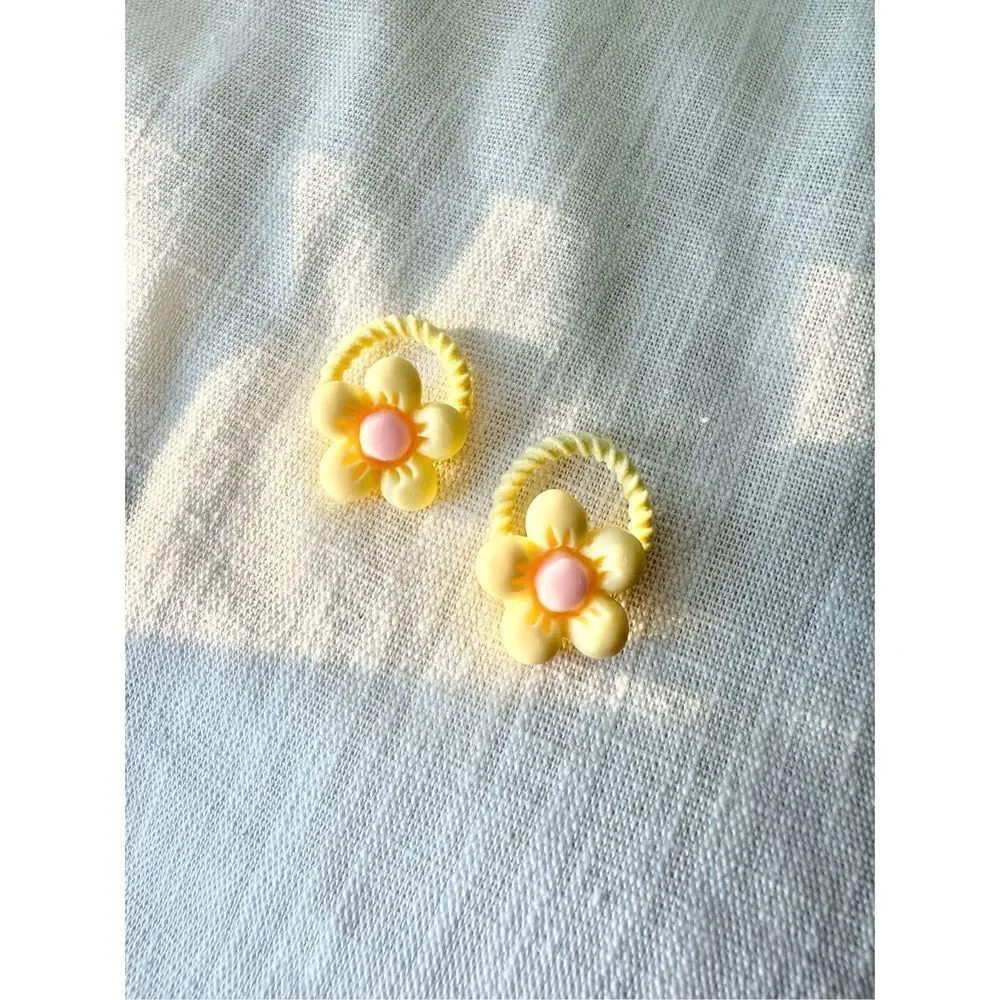 Cute yellow and pink petite flower hair ties